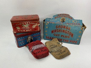 lot 52 image: Union Leader & George Washington Cut Plug Tobacco Lot
