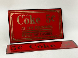 lot 87 image: Two 5 Cent Glass Drink Coke Signs