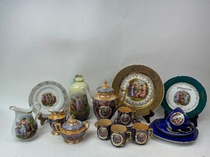 lot 110 image: Demitasse CoffeeTea Service Set Plus other Porcelain Plates, Tea cups, and Vase