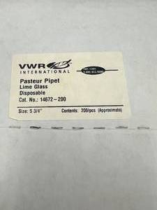 lot 4 image: 200 VWR International Pasteur Pipet Lime Glass Disposable Size 5 34