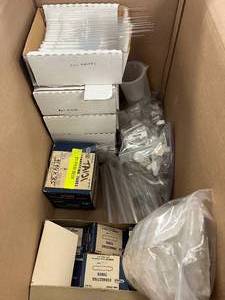 lot 16 image: Assorted Box lot, Centrifuge Tubes, Pipets, Bottles, Connectors, Glass, Plastic, $100 Retail Value