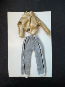 lot 189 image: VINTAGE LEATHER JACKET LOOK AND SWEATPANTS DOLL OUTFIT