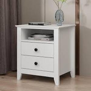 FUFU&GAGA White Wooden Nightstand, Sidetable, End Table with 2 Drawers and Open Shelf, 19.7 L x 15.7 in. W x 21.7 in. H  Customer Returns See Pictures