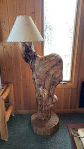 Rustic Wood Floor Lamp with Fabric Shade