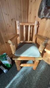 Rustic Log Cabin Style Armchair with Upholstered Seat