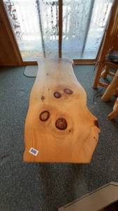 lot 6 image: Custom Live Edge Wooden Coffee Table with Natural Finish