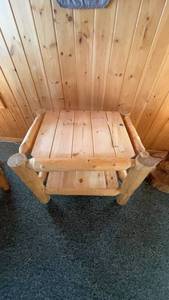 lot 8 image: Rustic Pine Log End Table with Lower Shelf