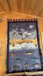 lot 10 image: Woven Wildlife Tapestry Featuring Birds and Fish