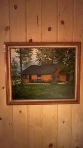 lot 15 image: Signed Framed Painting of Rustic House in Nature
