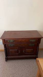 lot 25 image: Vintage Wood Chest with Two Drawers and Storage Compartment