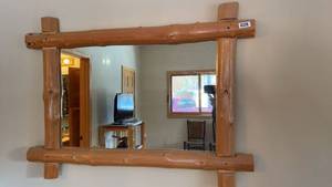 lot 28 image: Rustic Wooden Log Frame Mirror