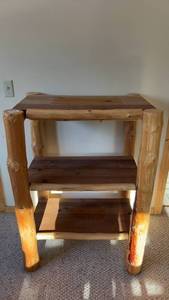 lot 34 image: Rustic Wooden Open Shelf Stand with Log Legs