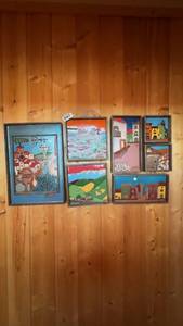 lot 42 image: Framed Wall Art Set of 8 Colorful Wooden Relief Panels