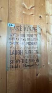 lot 44 image: Lake Rules Decor Sign, Welcome to the Lake Sign, Crosslake Blanket