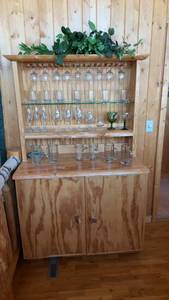 lot 69 image: Handcrafted Wooden Cabinet with Glassware Display