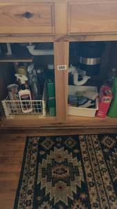 lot 86 image: Assorted Cleaning Supplies Organizer with Spray Bottles and Equipment