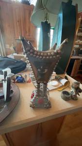 lot 90 image: Vintage Decorative Metal Stand with Arabic Inscription