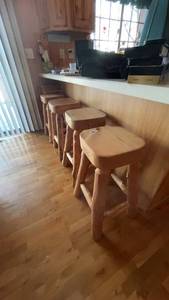 lot 91 image: Set of 4 Rustic Wooden Bar Stools
