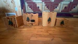 lot 92 image: Set of 4 Wooden Storage Bins with Pine Tree Motif
