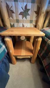 lot 100 image: Rustic Pine Wood Side Table with Lower Shelf