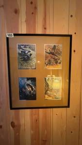 lot 103 image: Framed Collection of 4 Vintage Wildlife Art Prints