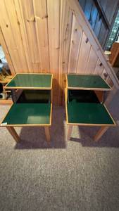lot 120 image: Set of 2 Vintage Wooden End Tables with Green Tops