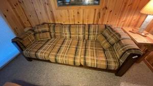 lot 123 image: Vintage 3-Piece Sectional Couch with Brown and Tan Plaid Fabric