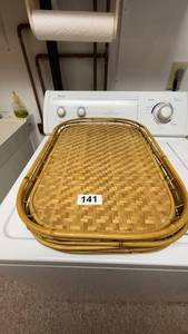 lot 141 image: Set of Vintage Woven Bamboo Trays