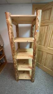 lot 143 image: Rustic Wooden Bookshelf with Four Natural Wood Shelves