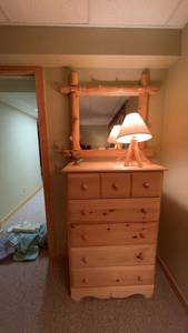 lot 153 image: Rustic Pine Six-Drawer Dresser with Matching Mirror