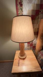 lot 154 image: Rustic Wooden Table Lamp with Fabric Shade