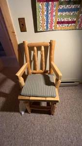lot 164 image: Rustic Wooden Armchair with Checkered Cushion