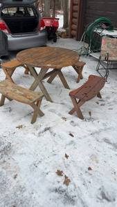 lot 178 image: Rustic Outdoor Wooden Table with Benches