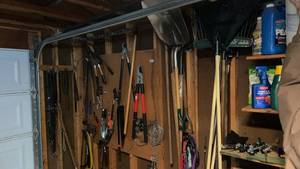 lot 181 image: Lot of Garden and Hand Tools - Rakes, Shovels, Pruners, and More