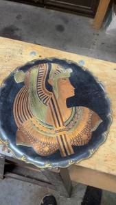 lot 220 image: Vintage Brass and Enamel Wall Hanging with Egyptian Queen Profile