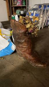 lot 252 image: Unique Vintage Cowboy Boot Planter with Dried Flowers