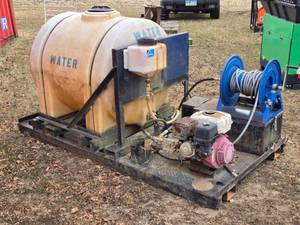 lot 5 image: Portable Pressure Washer with 225 Gallon Water Tank, Hose, Reel - Needs Motor