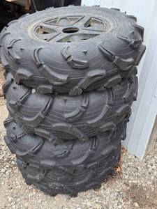 lot 84 image: Set of 4 Maxxis Zilla ATV Tires with Wheels (AT30x9-14 & AT30x11-14)