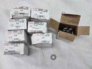 lot 206 image: Lot of 8 Boxes of 14 Stainless Steel Flat Washers - 100 Count Each