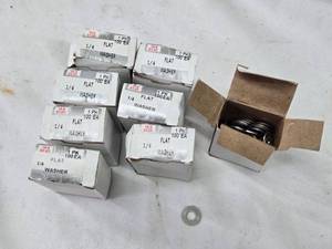 lot 209 image: Lot of 8 Boxes of 14 Stainless Steel Flat Washers - 100 Count Each