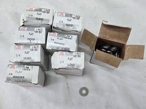 lot 210 image: Lot of 8 Boxes of 14 Stainless Steel Flat Washers - 100 Count Each