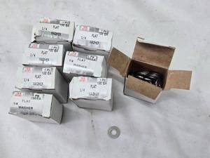 lot 211 image: Lot of 8 Boxes of 14 Stainless Steel Flat Washers - 100 Count Each