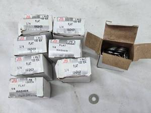 lot 212 image: Lot of 8 Boxes of 14 Stainless Steel Flat Washers - 100 Count Each