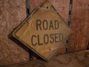 lot 319 image: Used 32-Inch Metal Road Closed Sign with Wear and Tear