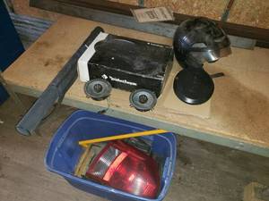 lot 327 image: Lot of 4 Car Speakers - 2 are RF Prime 6x9, Head Unit, and Tail Light Assembly