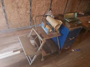 lot 328 image: Vintage Workshop Tool Chest with Drill Bits, Palm Sanders, Sanding Paper and More