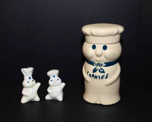 lot 33 image: Pillsbury Dough Boy Ceramic Cookie Jar and Two Salt Shakers