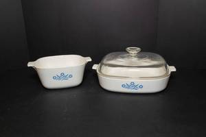 lot 56 image: Vintage Corning Ware Blue Flower Casserole Dishes