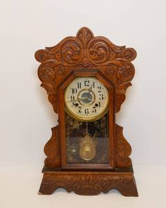 lot 60 image: New Haven Clock Company. Antique Carved Clock