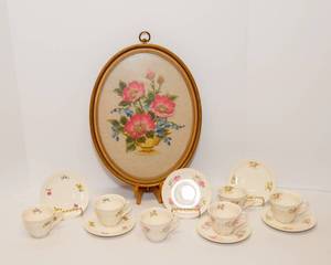 lot 98 image: Floral Home Decor - Tea Set and Wall Art